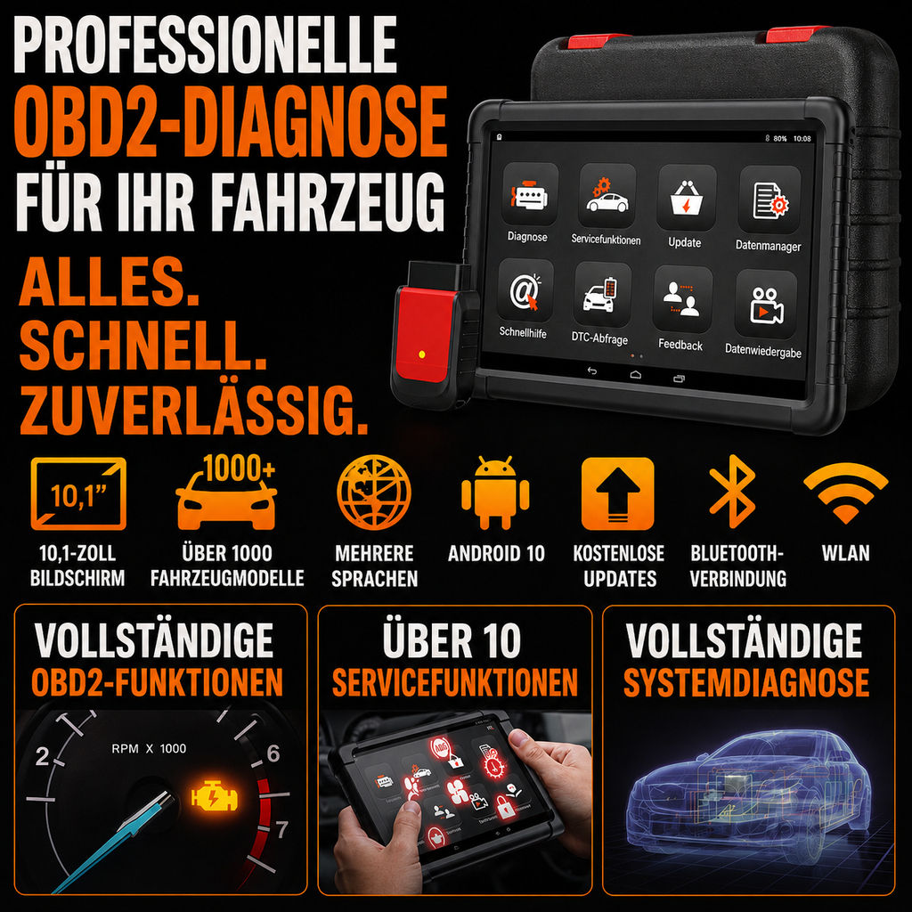 Professionelles 10,1″ OBD2-Diagnosegerät mit Bluetooth