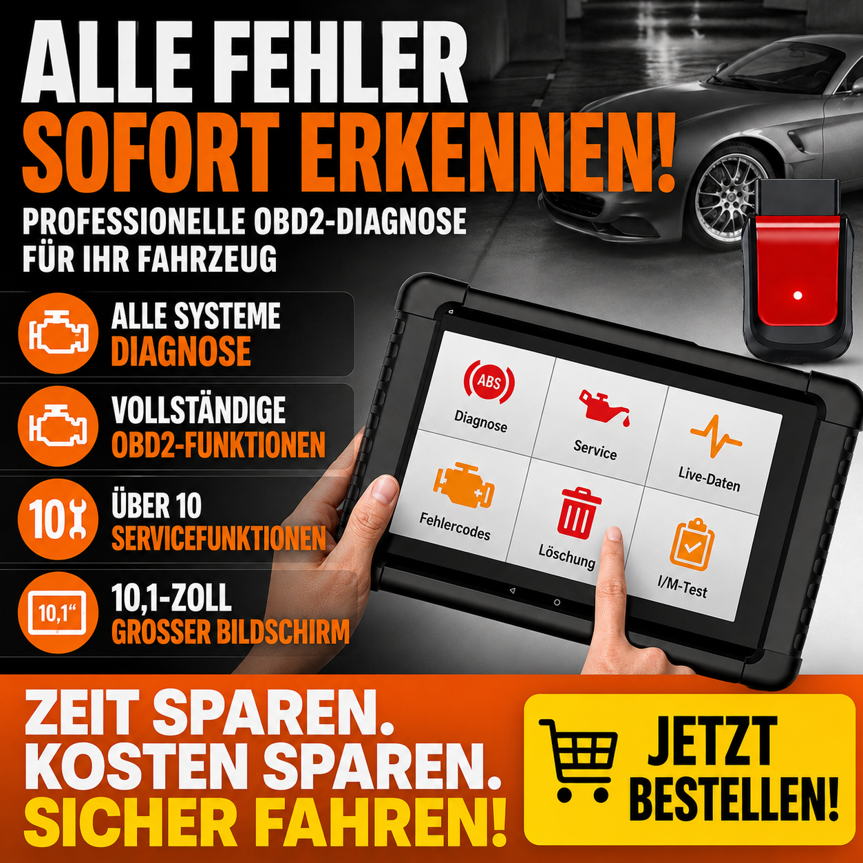 Professionelles 10,1″ OBD2-Diagnosegerät mit Bluetooth